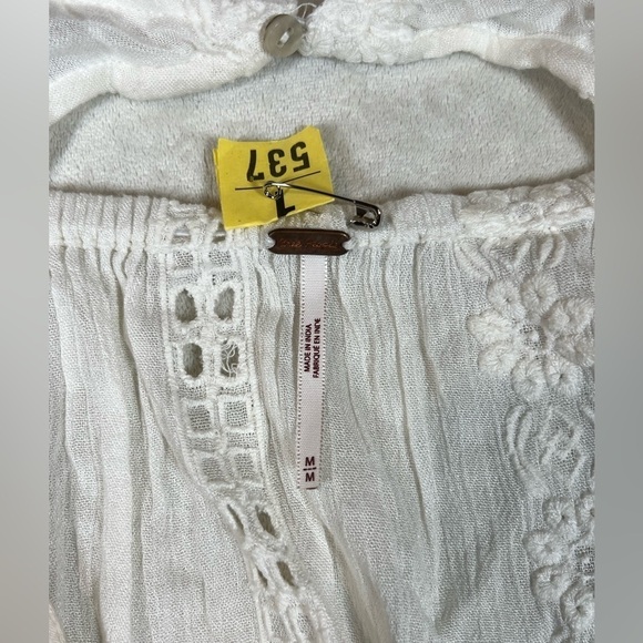 Free People Medium Boho Lace Cotton White Tunic Blouse Flowey Chic Drape Shirt - Picture 4 of 8